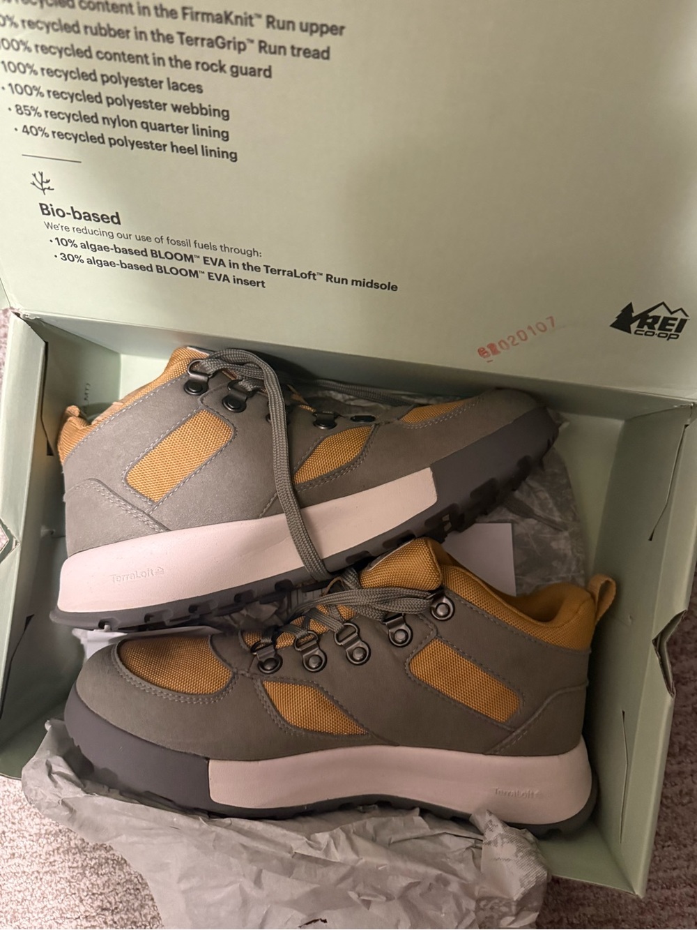 REI Women’s Lace-Up Hiker Boots in Mustard and Gray
